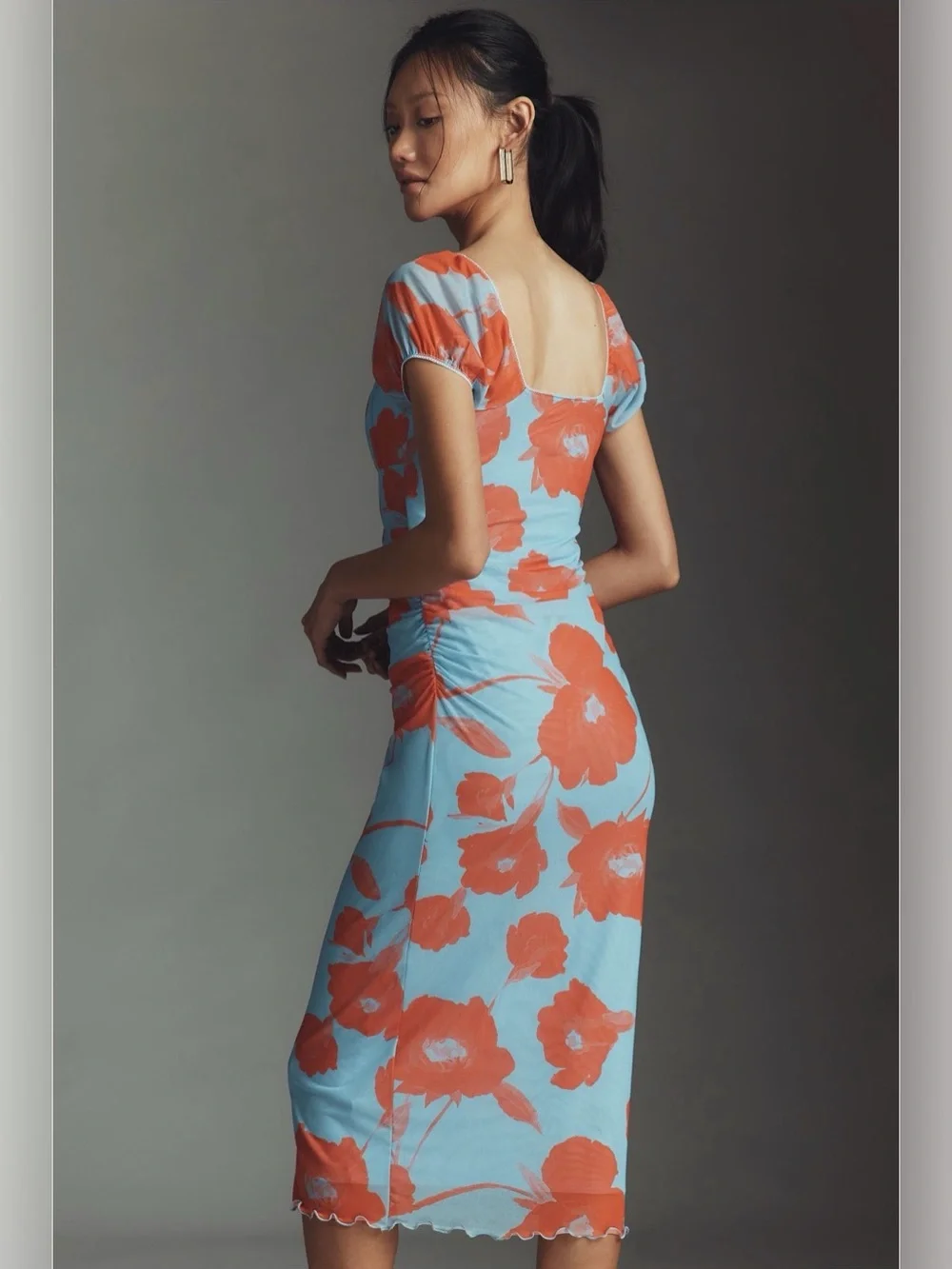 NWOT Maeve  blue & Orange Floral Square-Neck Midi Dress